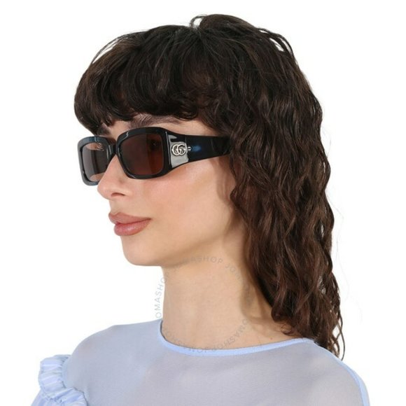 Gucci Women Sunglasses Dark Havana Brown Rectangle GG1403S 002 BRAND NEW main image 9